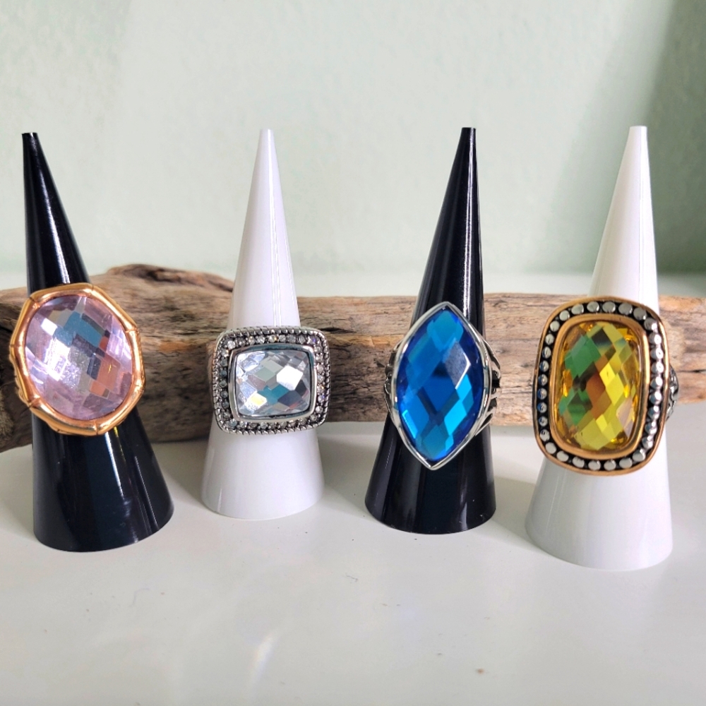 Women's Stainless Steel Large Stone Cubic Zirconia Statement Rings